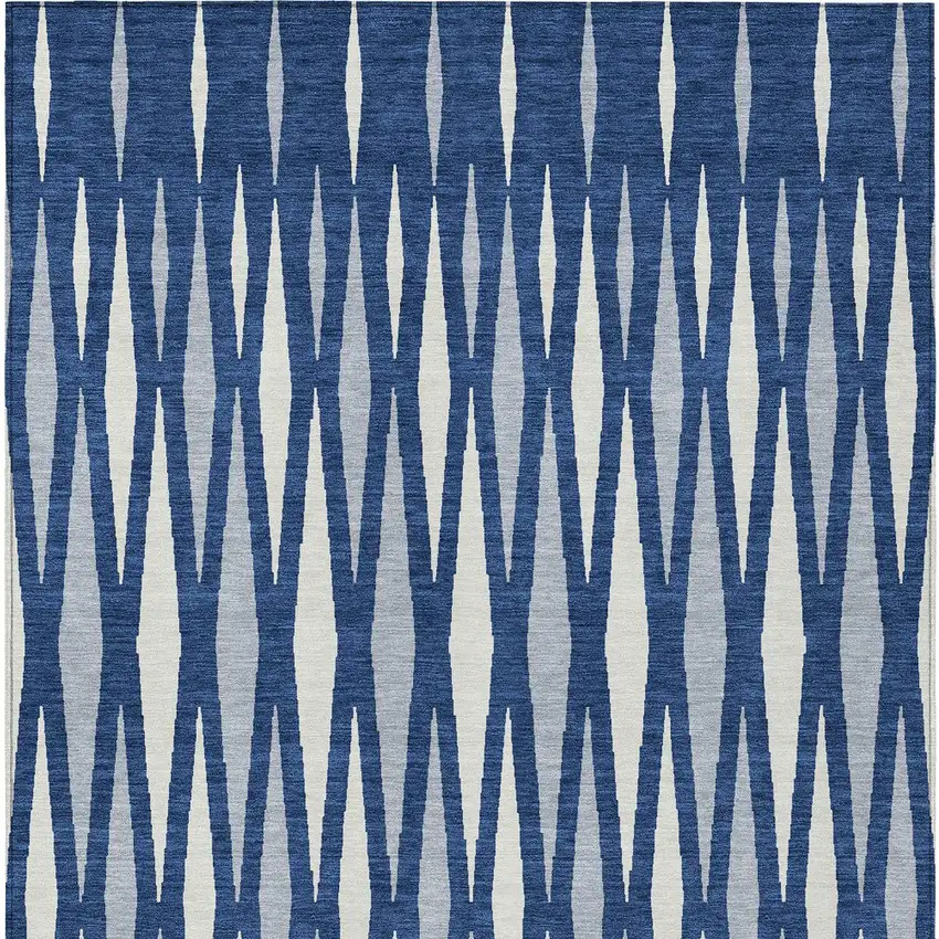 Navy Blue Gray And Ivory Geometric Washable Indoor Outdoor Area Rug Photo 6