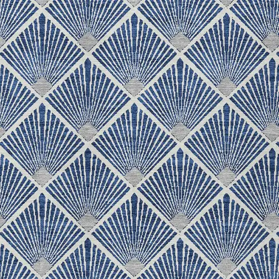 Navy Blue Gray And Ivory Geometric Washable Indoor Outdoor Area Rug Photo 5