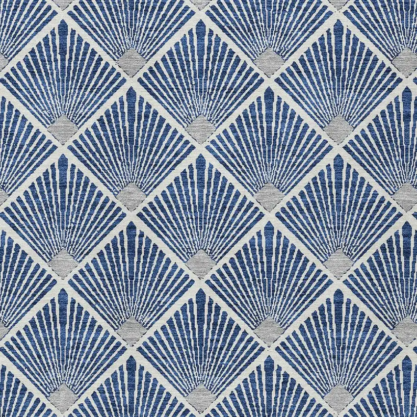Navy Blue Gray And Ivory Geometric Washable Indoor Outdoor Area Rug Photo 5