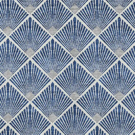 Navy Blue Gray And Ivory Geometric Washable Indoor Outdoor Area Rug Photo 5