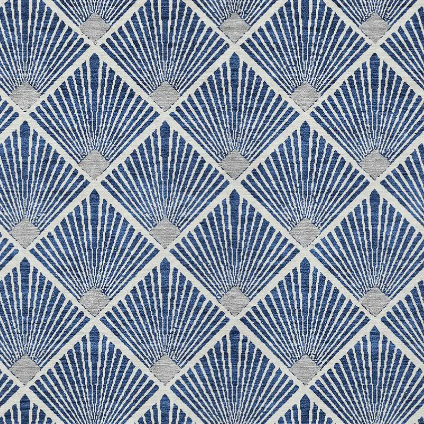 Navy Blue Gray And Ivory Geometric Washable Indoor Outdoor Area Rug Photo 5