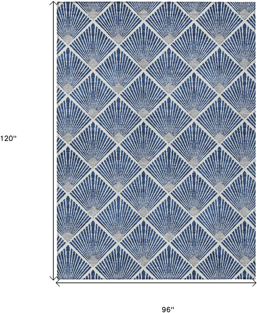 Navy Blue Gray And Ivory Geometric Washable Indoor Outdoor Area Rug Photo 3