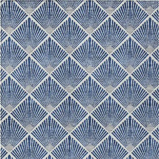 Navy Blue Gray And Ivory Geometric Washable Indoor Outdoor Area Rug Photo 7