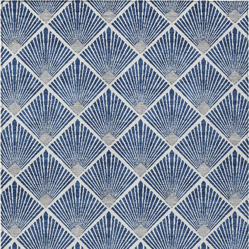 Navy Blue Gray And Ivory Geometric Washable Indoor Outdoor Area Rug Photo 7