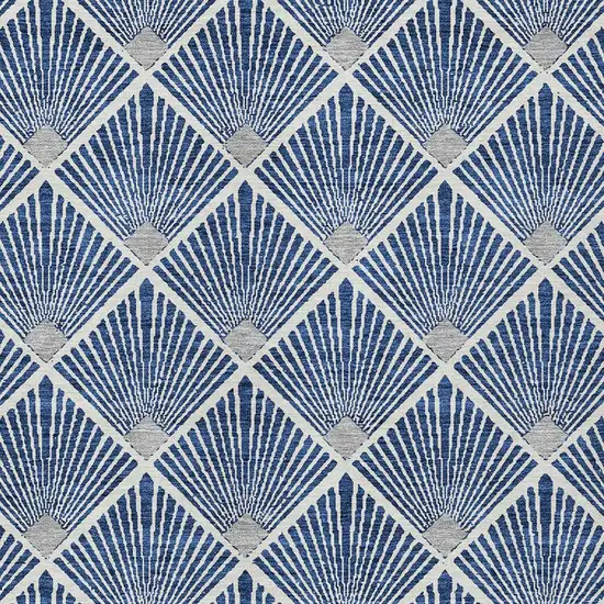 Navy Blue Gray And Ivory Geometric Washable Indoor Outdoor Area Rug Photo 5