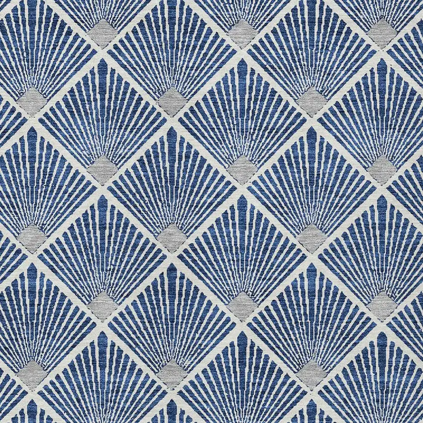 Navy Blue Gray And Ivory Geometric Washable Indoor Outdoor Area Rug Photo 5