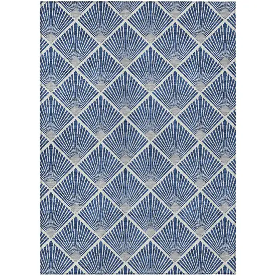 Navy Blue Gray And Ivory Geometric Washable Indoor Outdoor Area Rug Photo 2