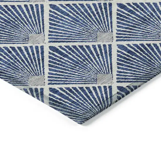 Navy Blue Gray And Ivory Geometric Washable Indoor Outdoor Area Rug Photo 4