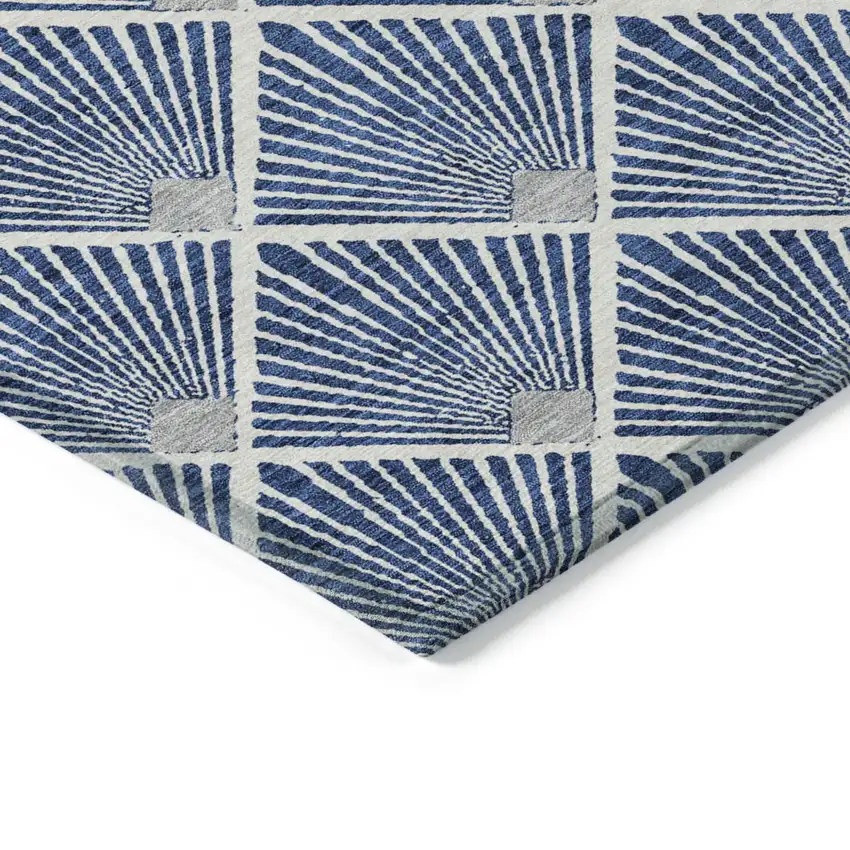 Navy Blue Gray And Ivory Geometric Washable Indoor Outdoor Area Rug Photo 4