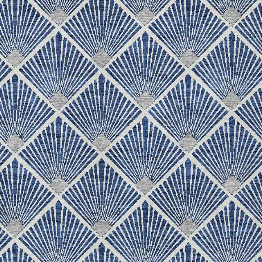 Navy Blue Gray And Ivory Geometric Washable Indoor Outdoor Area Rug Photo 5