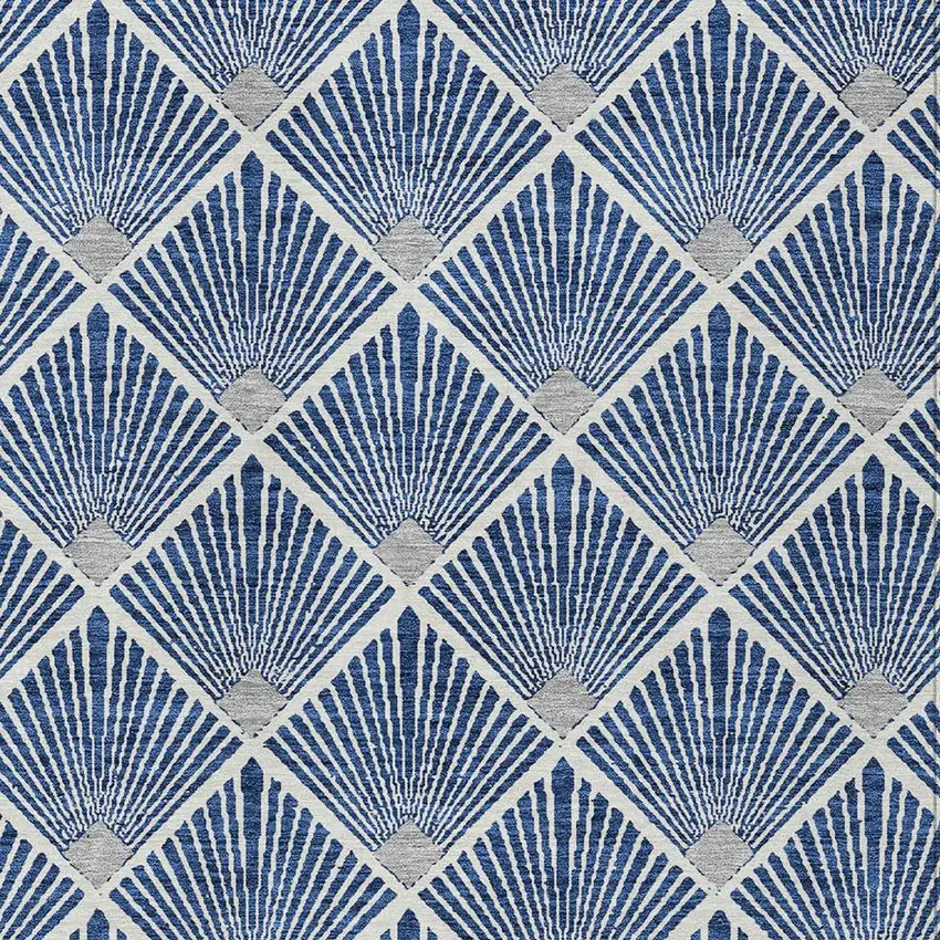 Navy Blue Gray And Ivory Geometric Washable Indoor Outdoor Area Rug Photo 5