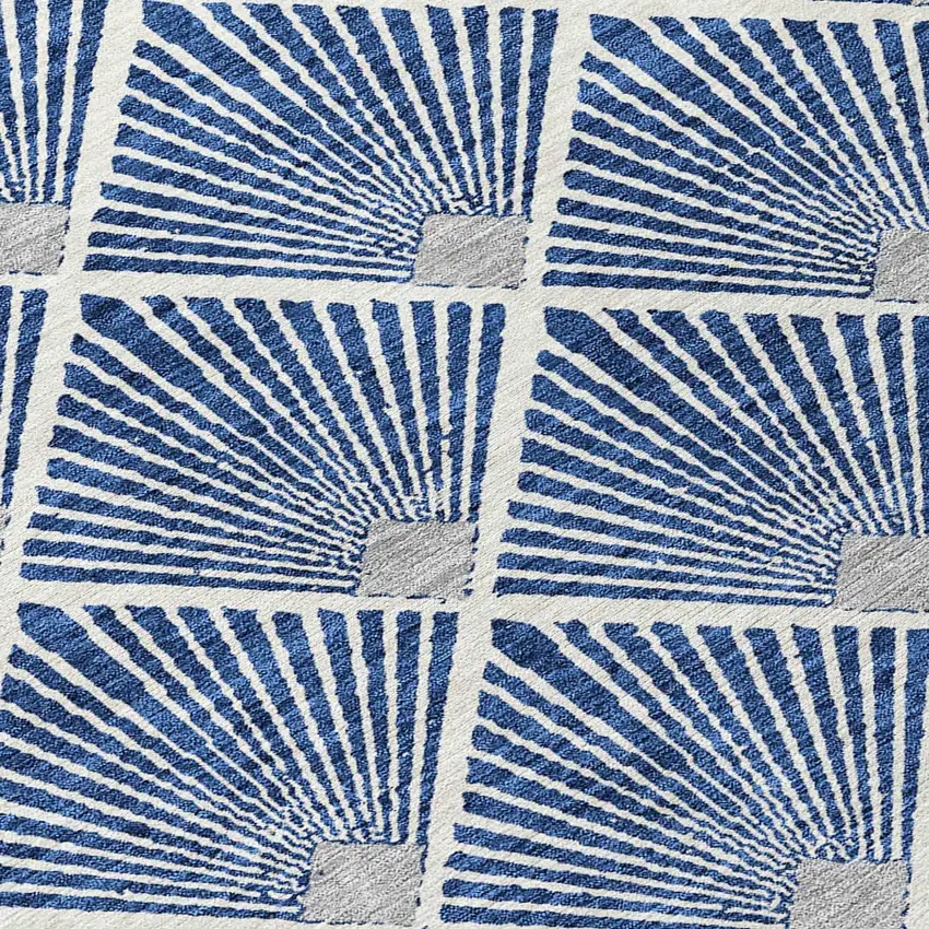 Navy Blue Gray And Ivory Geometric Washable Indoor Outdoor Area Rug Photo 6