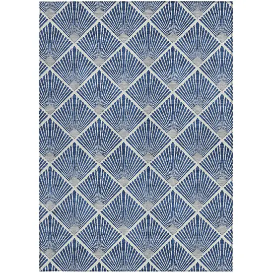 Navy Blue Gray And Ivory Geometric Washable Indoor Outdoor Area Rug Photo 7