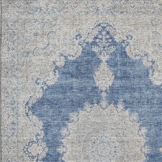 Navy Blue Gray And Ivory Oriental Washable Area Rug With UV Protection Photo 2
