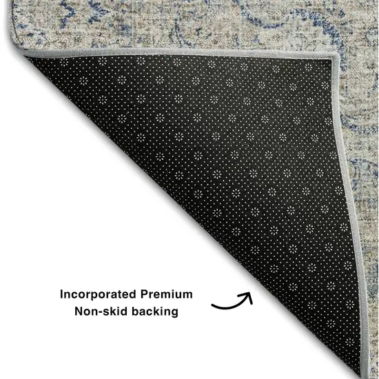 Navy Blue Gray And Ivory Oriental Washable Area Rug With UV Protection Photo 6