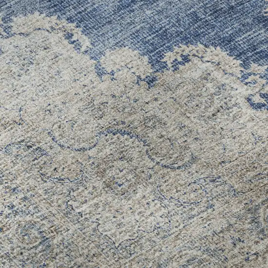 Navy Blue Gray And Ivory Oriental Washable Area Rug With UV Protection Photo 9