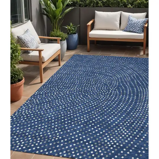 Navy Blue Gray And Ivory Polka Dot Washable Indoor Outdoor Area Rug Photo 1