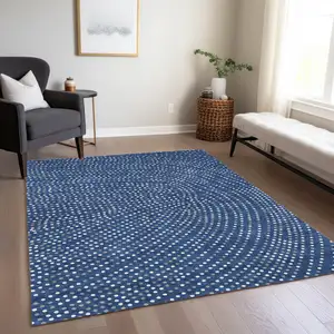 Photo of Navy Blue Gray And Ivory Polka Dot Washable Indoor Outdoor Area Rug