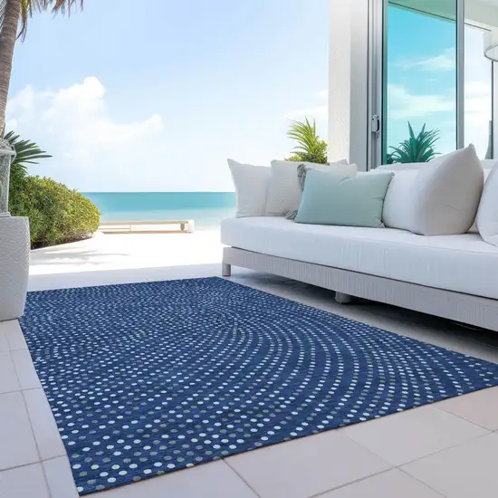 Navy Blue Gray And Ivory Polka Dot Washable Indoor Outdoor Area Rug Photo 9