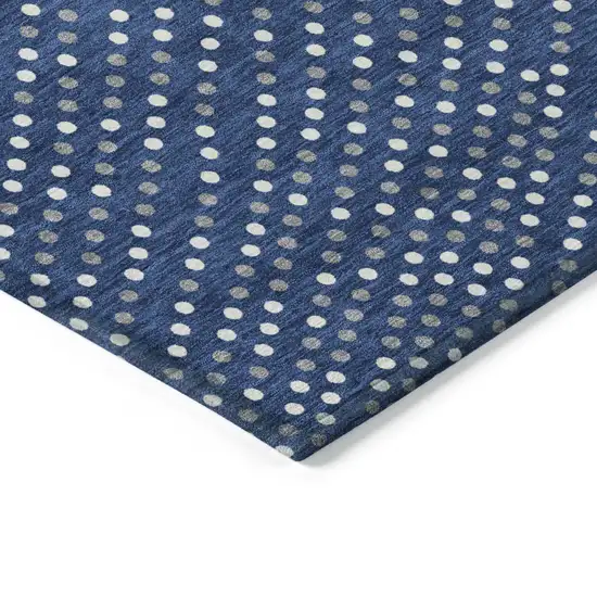 Navy Blue Gray And Ivory Polka Dot Washable Indoor Outdoor Area Rug Photo 5