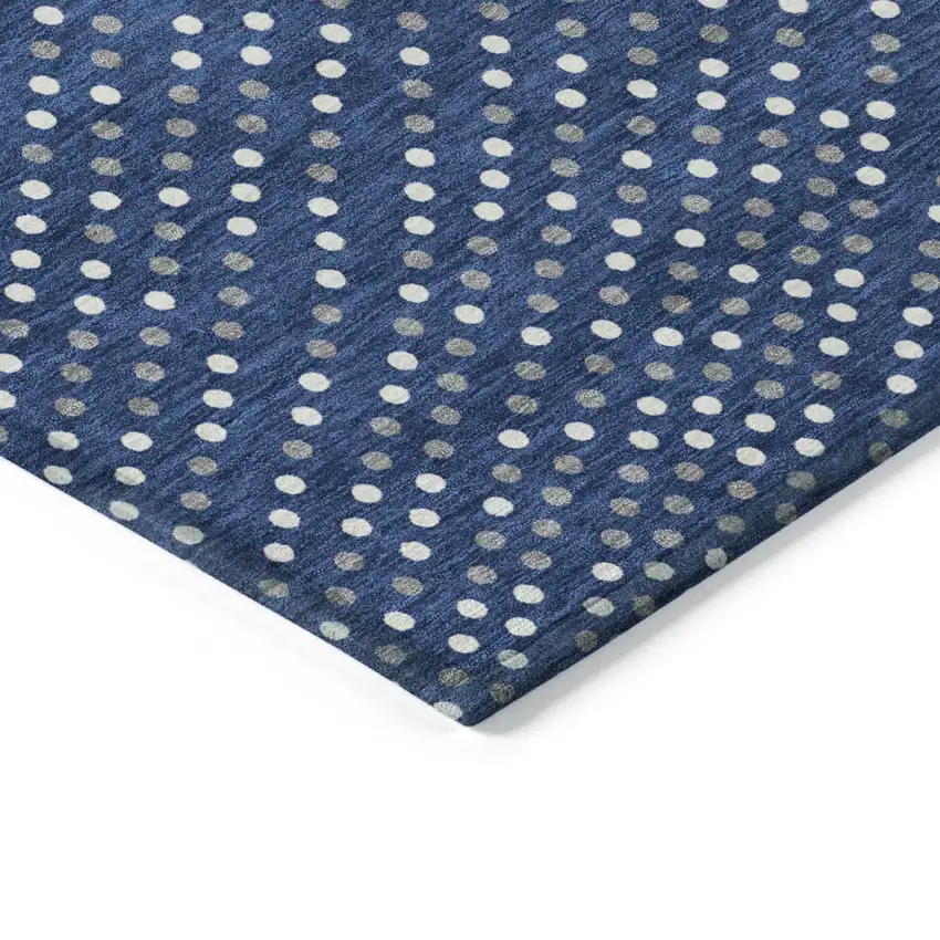 Navy Blue Gray And Ivory Polka Dot Washable Indoor Outdoor Area Rug Photo 5