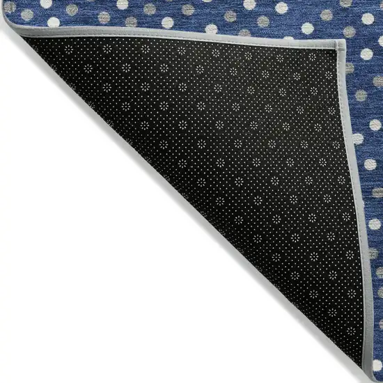 Navy Blue Gray And Ivory Polka Dot Washable Indoor Outdoor Area Rug Photo 4