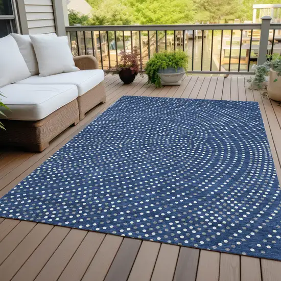 Navy Blue Gray And Ivory Polka Dot Washable Indoor Outdoor Area Rug Photo 8