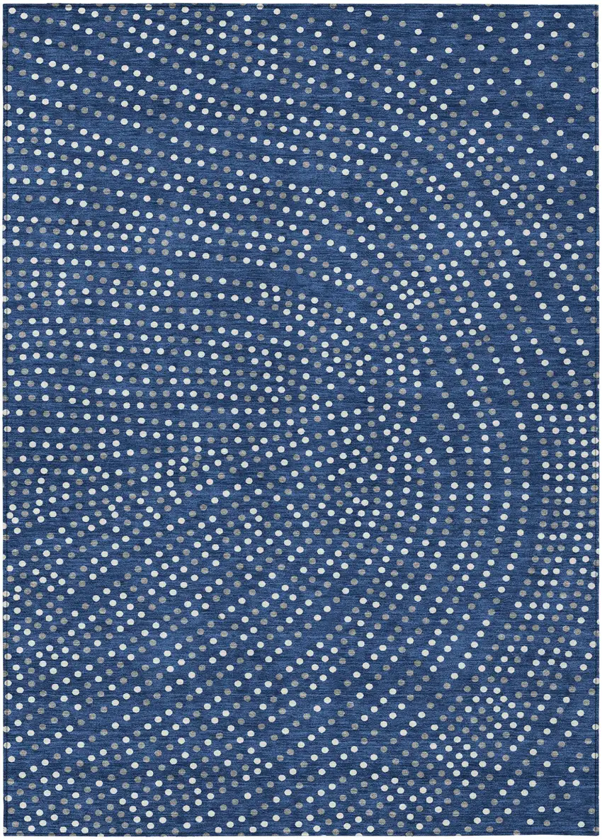 Navy Blue Gray And Ivory Polka Dot Washable Indoor Outdoor Area Rug Photo 2