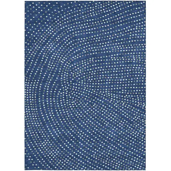 Navy Blue Gray And Ivory Polka Dot Washable Indoor Outdoor Area Rug Photo 7