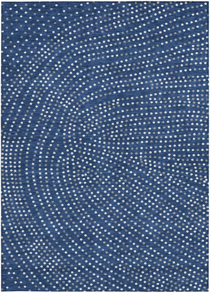 Navy Blue Gray And Ivory Polka Dot Washable Indoor Outdoor Area Rug Photo 7