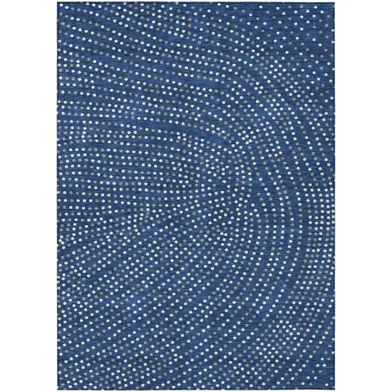 Navy Blue Gray And Ivory Polka Dot Washable Indoor Outdoor Area Rug Photo 2