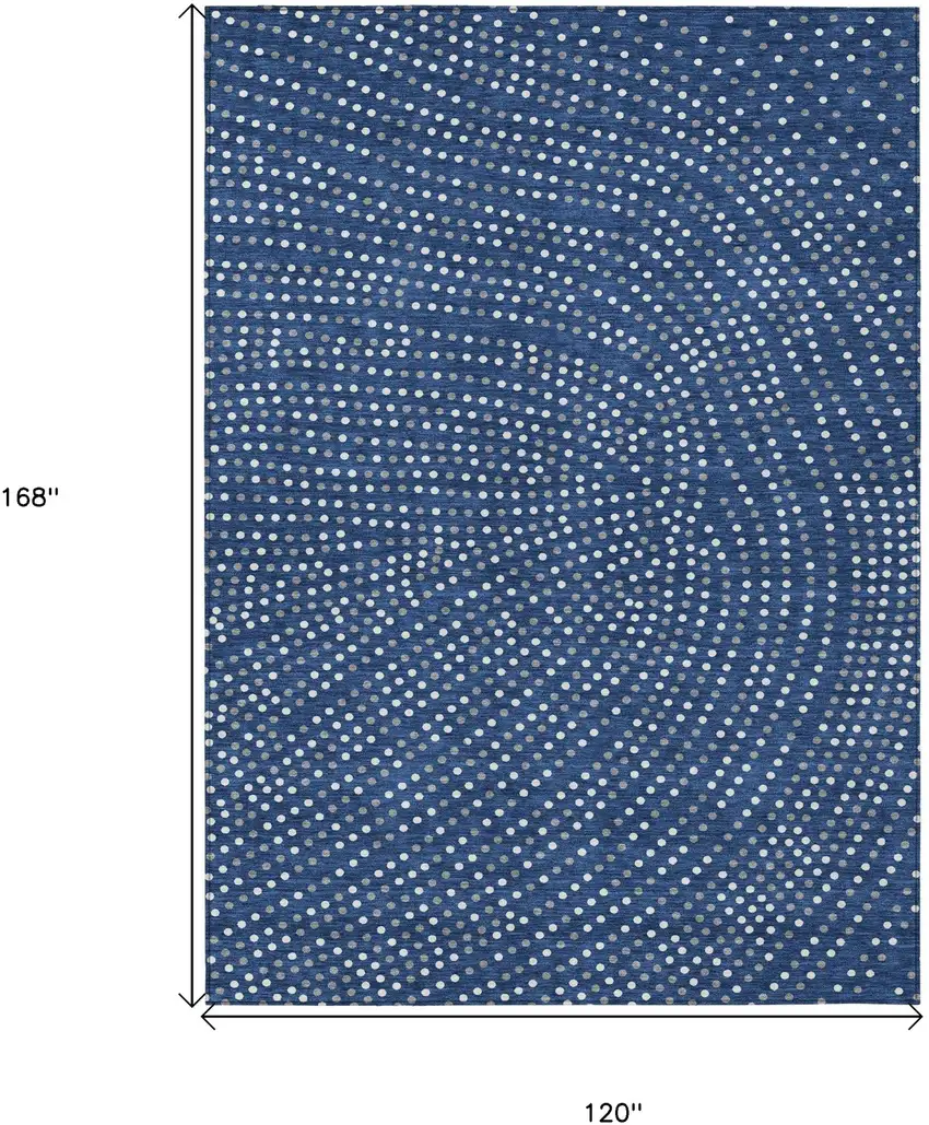 Navy Blue Gray And Ivory Polka Dot Washable Indoor Outdoor Area Rug Photo 7