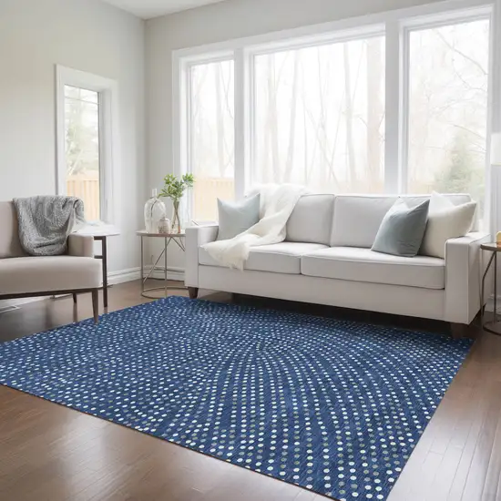 Navy Blue Gray And Ivory Polka Dot Washable Indoor Outdoor Area Rug Photo 8