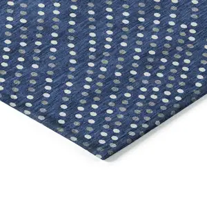 Photo of Navy Blue Gray And Ivory Polka Dot Washable Indoor Outdoor Area Rug