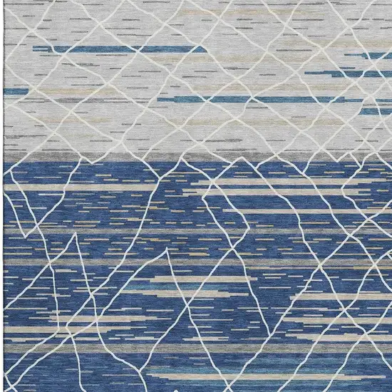 Navy Blue Gray And Ivory Striped Washable Area Rug With UV Protection Photo 3