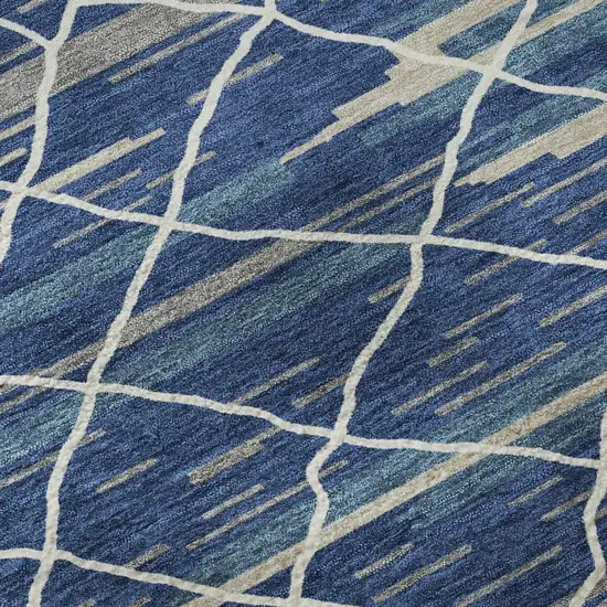 Navy Blue Gray And Ivory Striped Washable Area Rug With UV Protection Photo 9