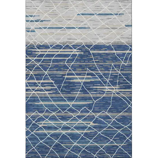 Navy Blue Gray And Ivory Striped Washable Area Rug With UV Protection Photo 3