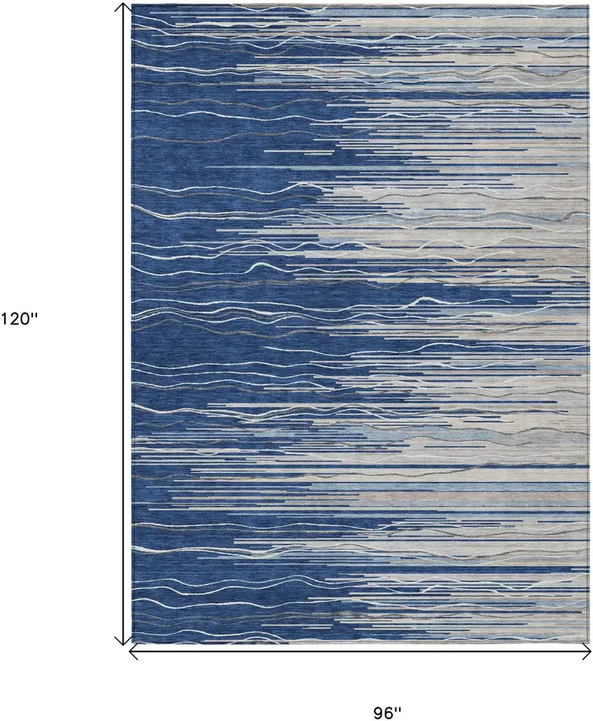 Navy Blue Gray And Ivory Striped Washable Indoor Outdoor Area Rug Photo 3