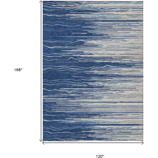 Navy Blue Gray And Ivory Striped Washable Indoor Outdoor Area Rug Photo 3