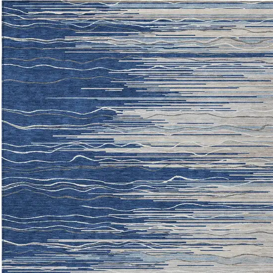 Navy Blue Gray And Ivory Striped Washable Indoor Outdoor Area Rug Photo 6