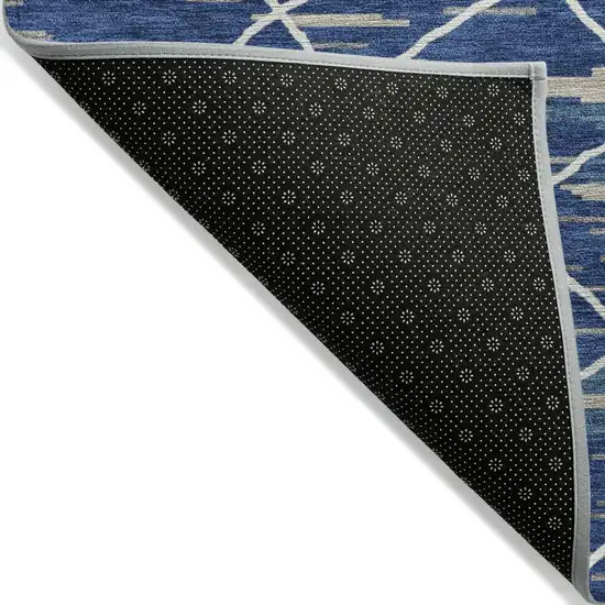 Navy Blue Gray And Ivory Striped Washable Indoor Outdoor Area Rug Photo 4