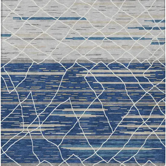 Navy Blue Gray And Ivory Striped Washable Indoor Outdoor Area Rug Photo 7
