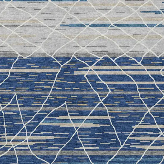 Navy Blue Gray And Ivory Striped Washable Indoor Outdoor Area Rug Photo 6