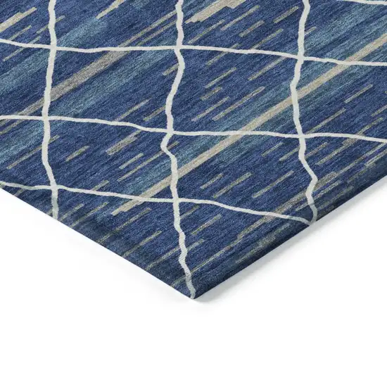 Navy Blue Gray And Ivory Striped Washable Indoor Outdoor Area Rug Photo 5