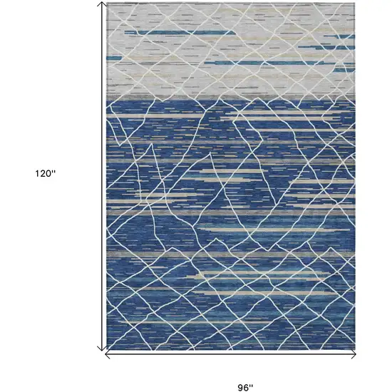 Navy Blue Gray And Ivory Striped Washable Indoor Outdoor Area Rug Photo 3