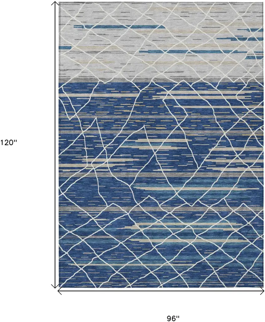 Navy Blue Gray And Ivory Striped Washable Indoor Outdoor Area Rug Photo 3