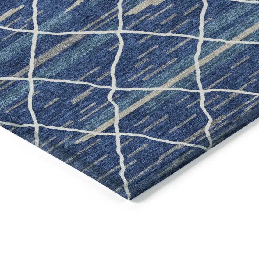 Navy Blue Gray And Ivory Striped Washable Indoor Outdoor Area Rug Photo 5