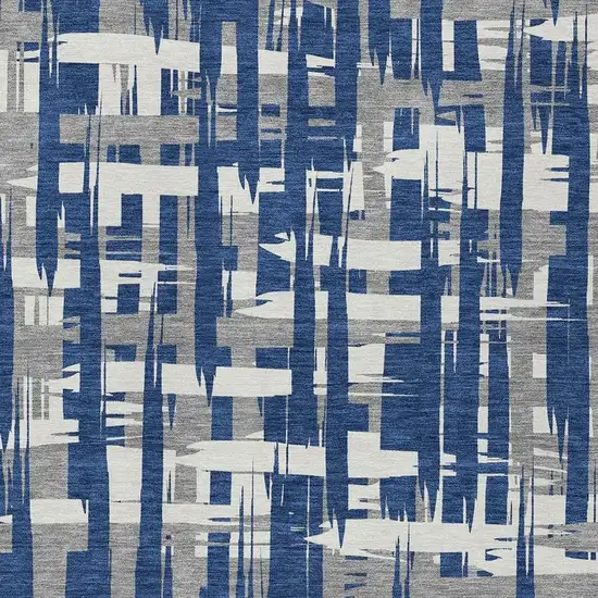 Navy Blue Gray And Ivory Striped Washable Indoor Outdoor Area Rug Photo 3