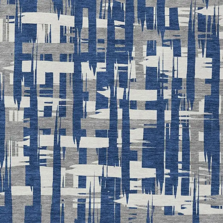 Navy Blue Gray And Ivory Striped Washable Indoor Outdoor Area Rug Photo 3