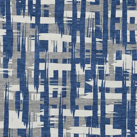 Navy Blue Gray And Ivory Striped Washable Indoor Outdoor Area Rug Photo 4